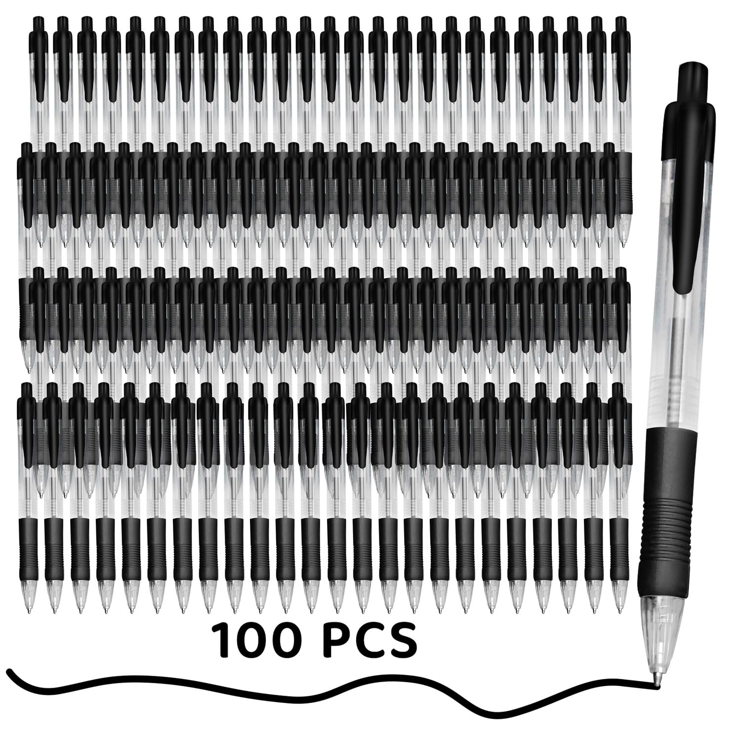 ボールペン 100本セット ノック式 中字 1.0mm ジェルインク 黒インク 事務用 オフィス 学校 筆記用具 滑らかな書き心地 シンプル|ゆめのマルシェ企画