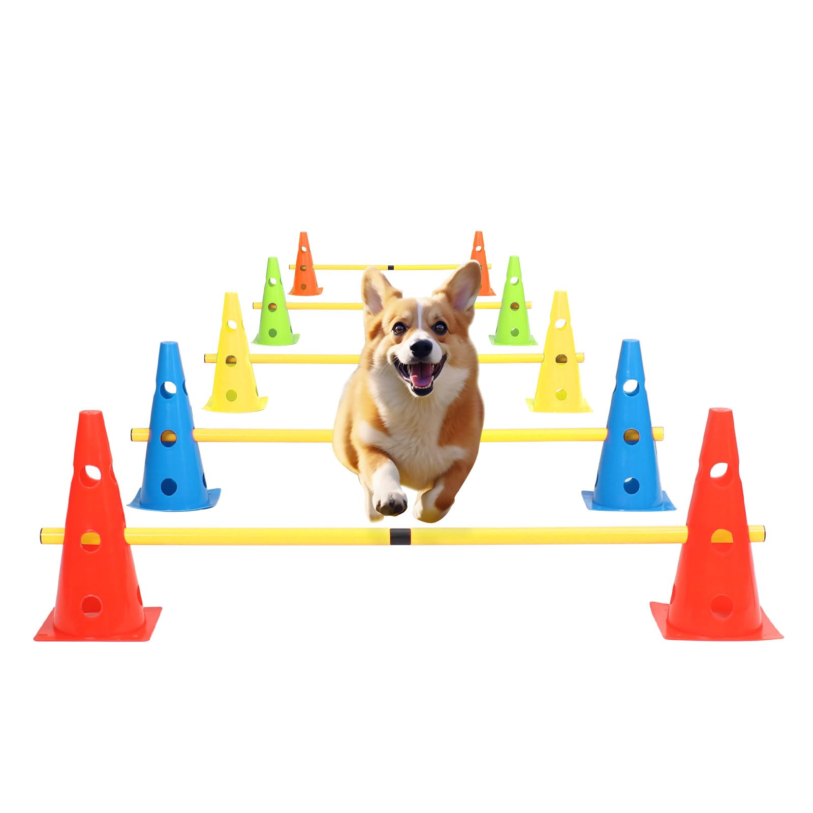 犬用 アジリティ トレーニングセット 障害物 練習用 コーン10個・ポール5本 収納袋付き 室内 屋外 ドッグラン 運動不足解消 しつけ ペット用品｜ゆめのマルシェ企画