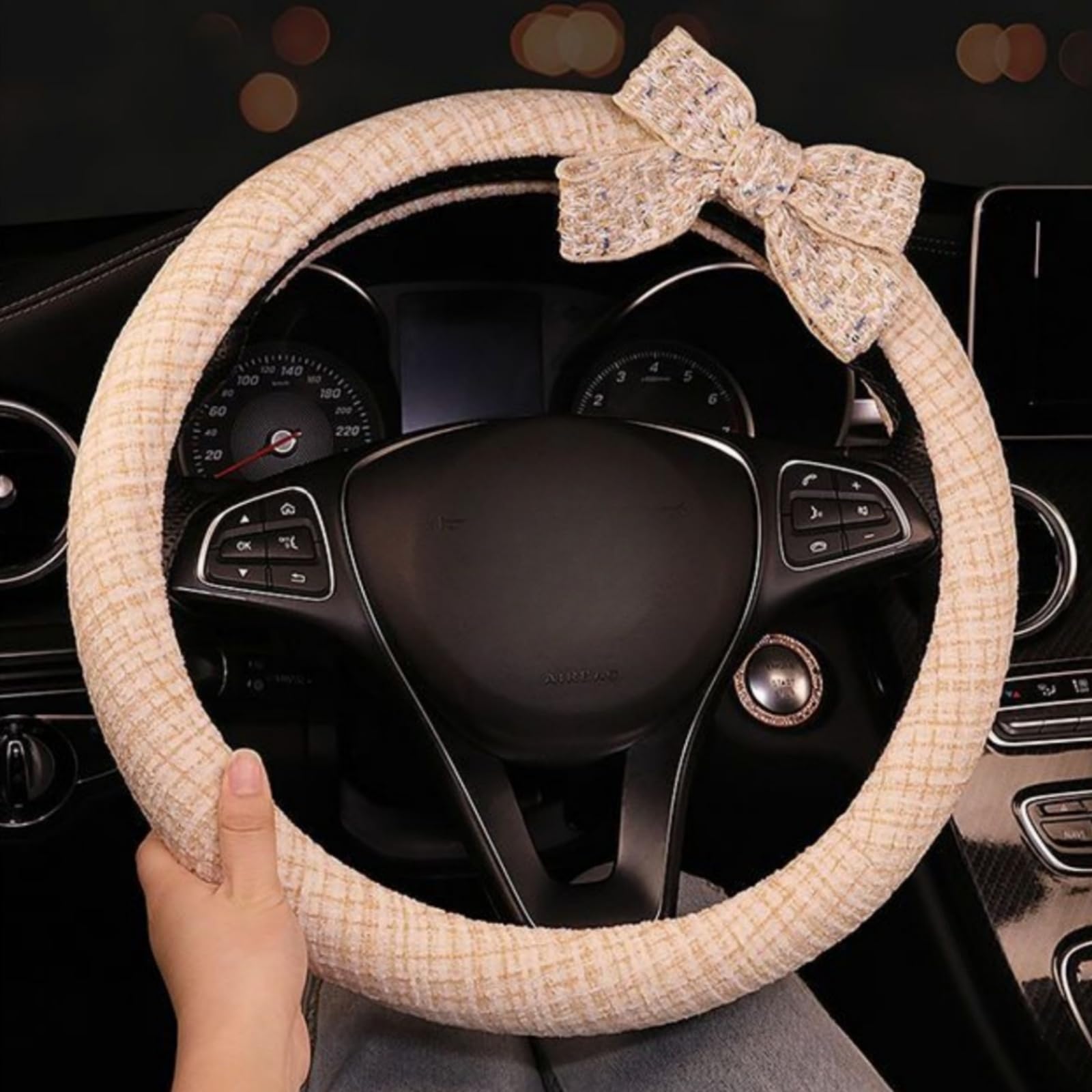 手持ち部分押しかぶせる ステアリング押しかぶせる 15in 差しわたし38糎 決まり切った車 軽自動車 O型 シュロの葉 ツィード調 麻 リネン 通気性 吸汗 上滑り打ち切り 汚れた状態押しとどめる 保護すること 室内装飾部分品 車内備品 愛くるしげ 今めかしい オール時節 レディース カーキ