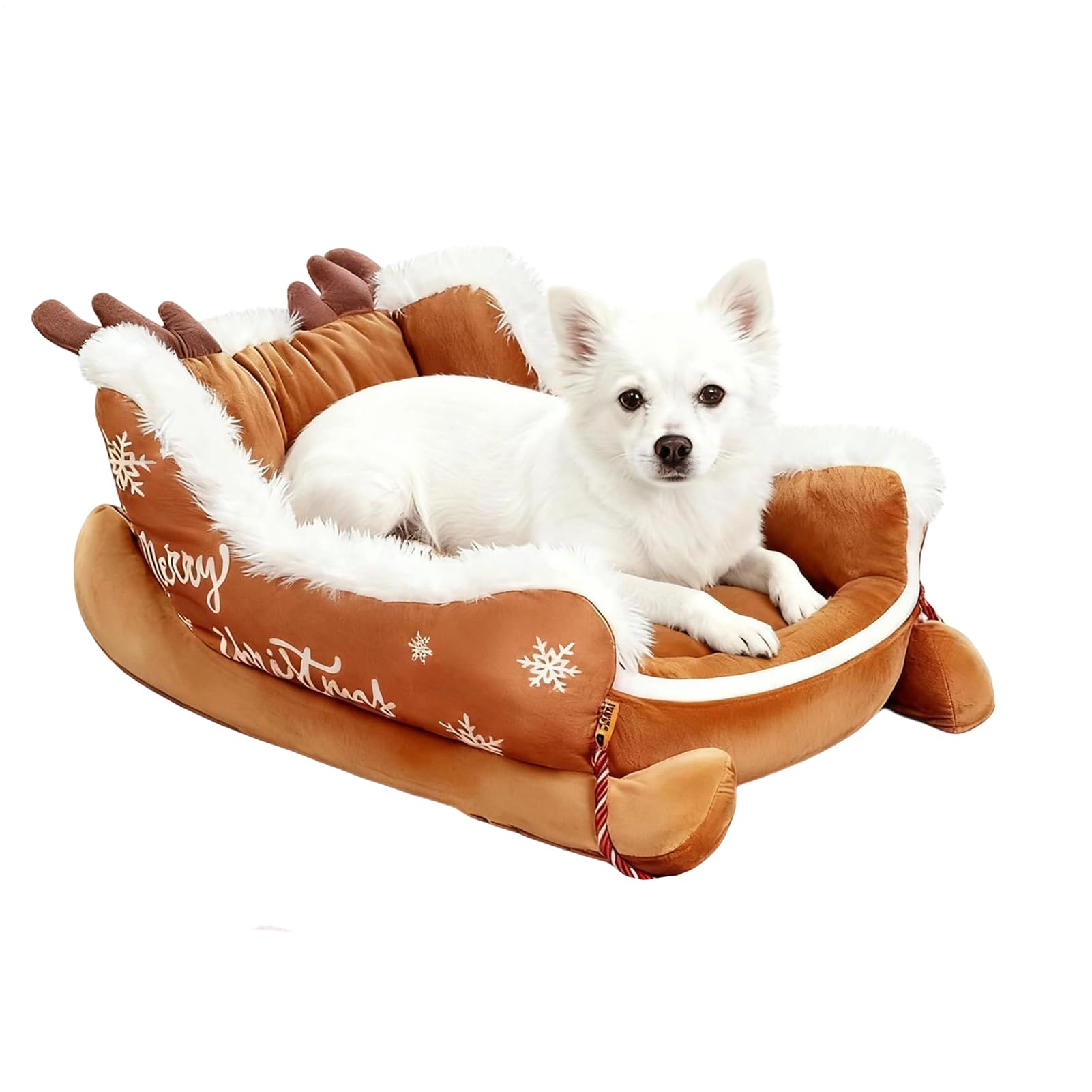 クリスマスドッグベッド ソリ型 愛玩動物寝いす 鹿角付き添い人 もこもこ フリース ボア 座蒲団 生あたたかい 愛玩動物臥榻 犬 猫 冬用 棲み家 キャットベッド 室内 お休み 好いたらしい 差し上げ物 北欧 クリスマスオーナメント かざり付ける 愛くるしげ 橇型