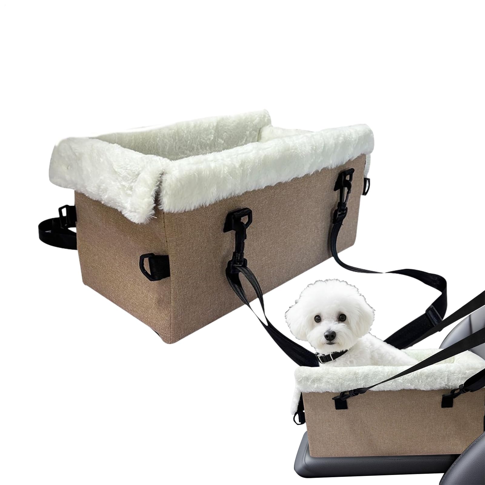愛玩動物用 運転ボックス席 コンソールボックス 車用 愛玩動物腰かけ 小型犬 猫 御手伝い席 肘掛け 運転臥榻 お出かけ備品 安全性のある胴締め付き添い人 飛び出し押しとどめる 通年使える パステル色の 座布団 ベージュ