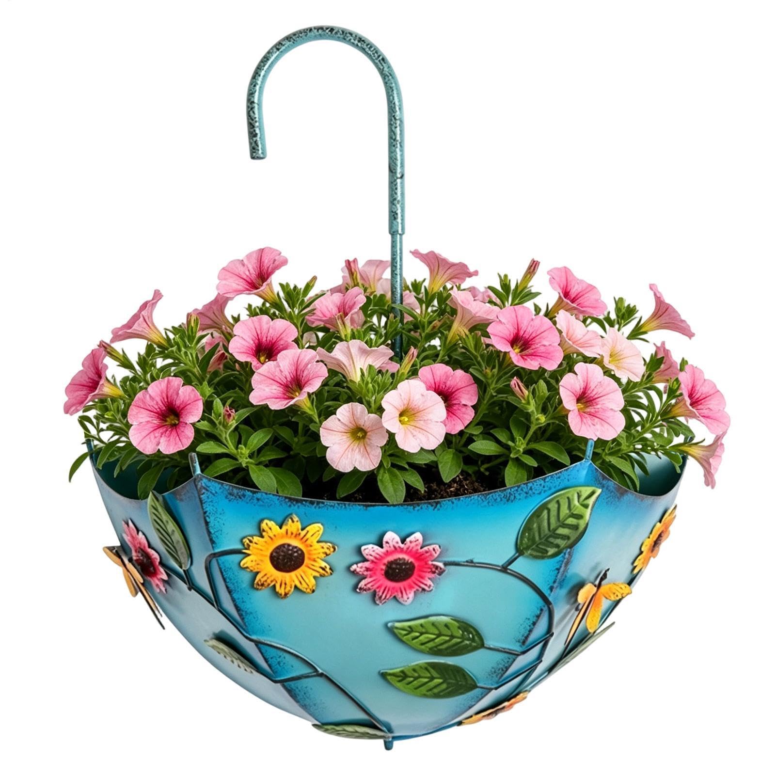 ウォールプランター 飾りもの 傘型 プランター 吊り下げ お花ポット 今めかしい ガーデニング 雑貨 鉢 アイアン アンティーク調 室内装飾 回廊 庭 飾りつけ 愛くるしげ