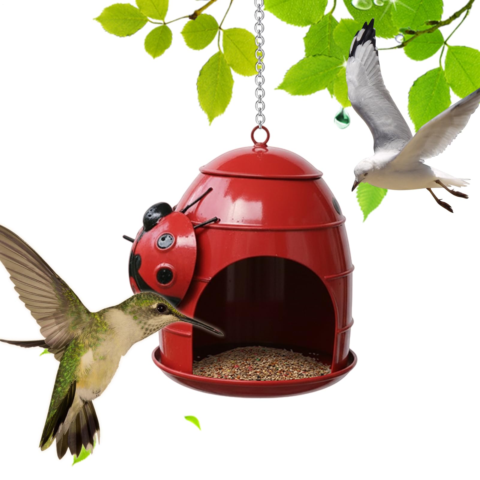 金属元素製 てんとう虫 画題 野鳥の餌台 吊り下げ式 鶏小屋 縦型 ハチドリ シジュウカラ 小? 滋養物供給器 庭 運動場 回廊 中庭 室外 吊下げ バードフィーダー 餌入れ 庭園 オブジェ 飾りつけ 飾りつけ 水洗いする 愛くるしい