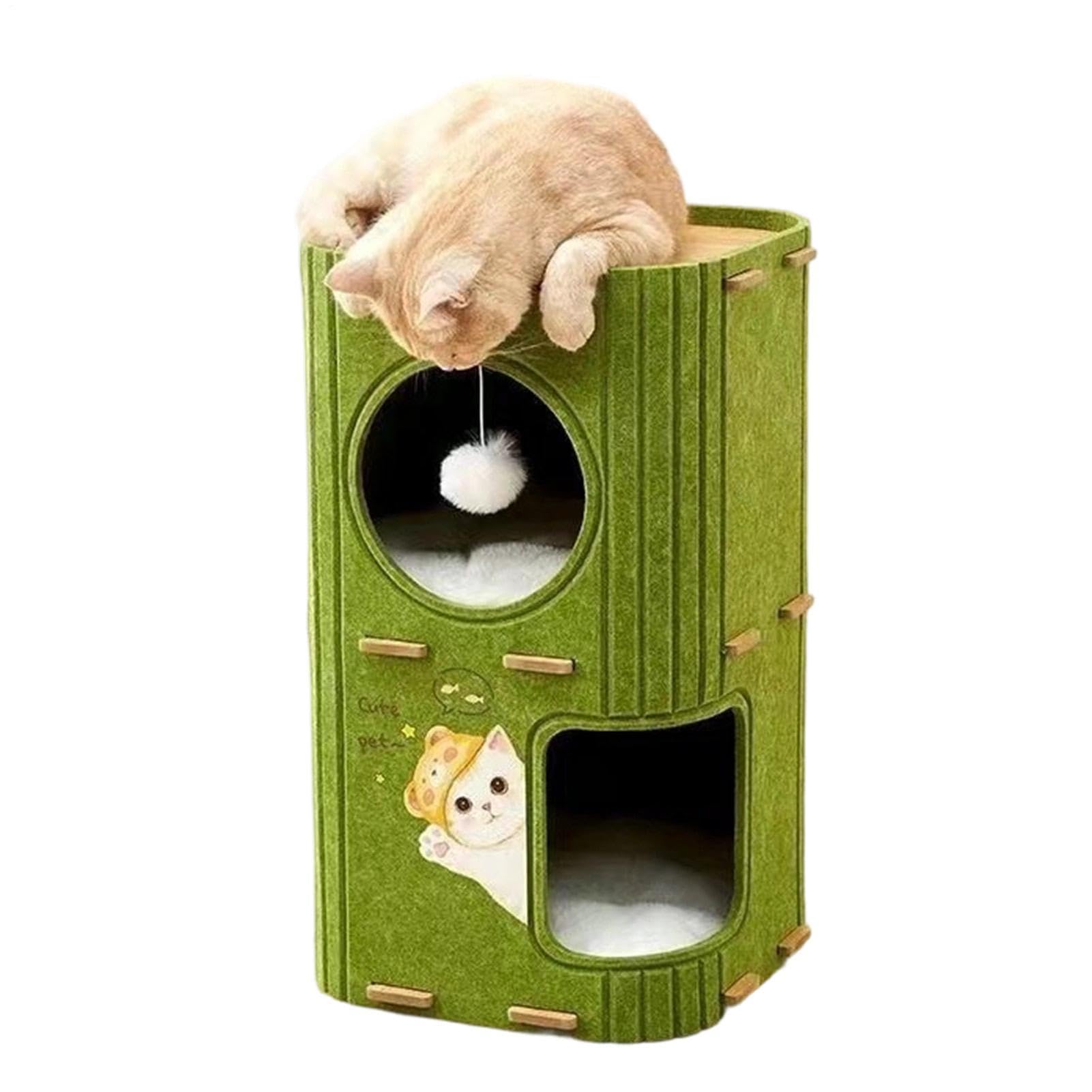 猫用ベッド キャットハウス 2段式 ドーム型 フェルト製 クッション付き 折りたたみ ペットハウス キャットタワー 隠れ家 おもちゃボール付き 室内用 通気性 組立簡単 猫 犬 小型犬 ペット用品｜ゆめのマルシェ企画 9,974円