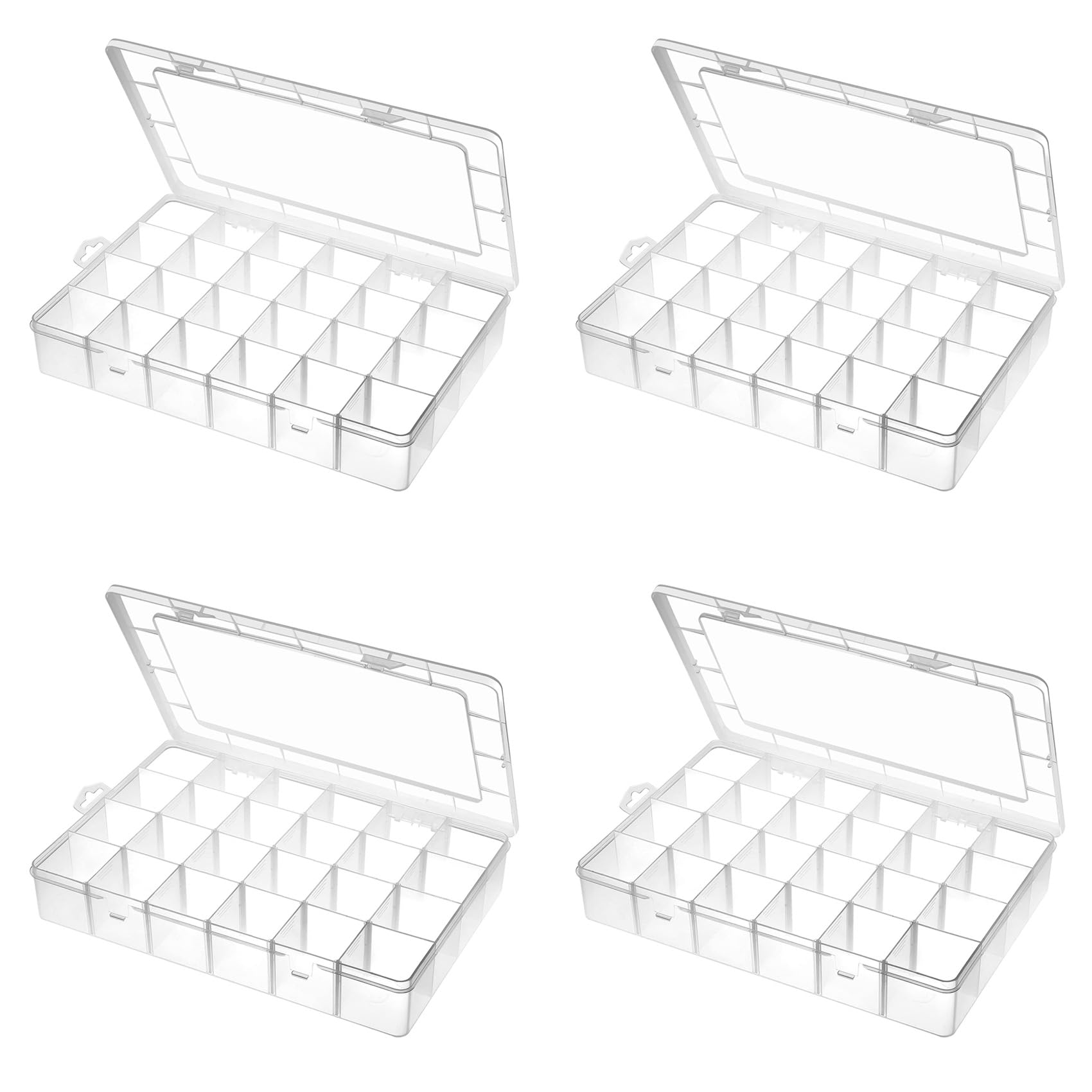 収納ケース 収納ボックス 24分割 透明 プラスチック 仕切り板 取り外し可能 アクセサリー 小物入れ 文房具 収納 デスク整理 手芸パーツ ケース クリア 4個セット｜ゆめのマルシェ企画