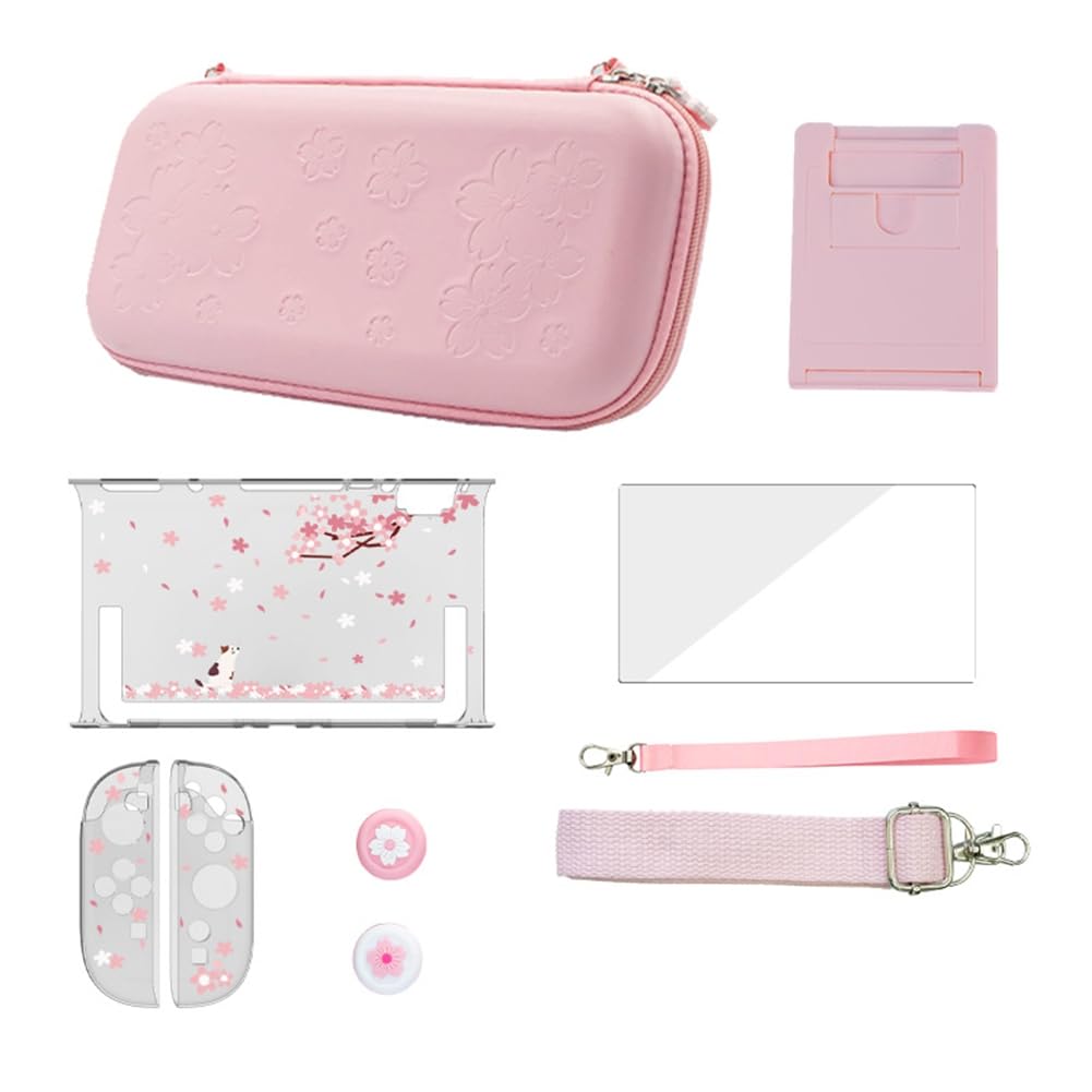 Nintendo Switch用 納める容れもの 書き割り 桜柄 さくら色 キャリングケース 保護すること容れもの 取りまかなう 照明ランプ付き添い人 力くらべ歌留多納める 耐衝撃 撥水 防汚 同盟罷工一回り付き添い人 取り替えっこ 付属物