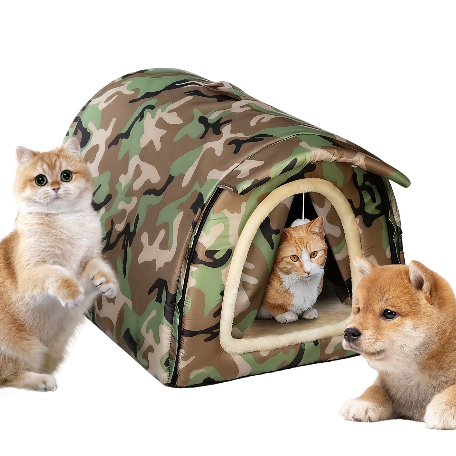 猫用臥榻 愛玩動物棲み家 円蓋 学生寄宿舎型 偽装柄 小型犬 猫 冬用 防寒 保温 折りたたみ 室内用 犬猫兼用 愛玩動物臥榻 ホンブルグ帽 座布団付き添い人