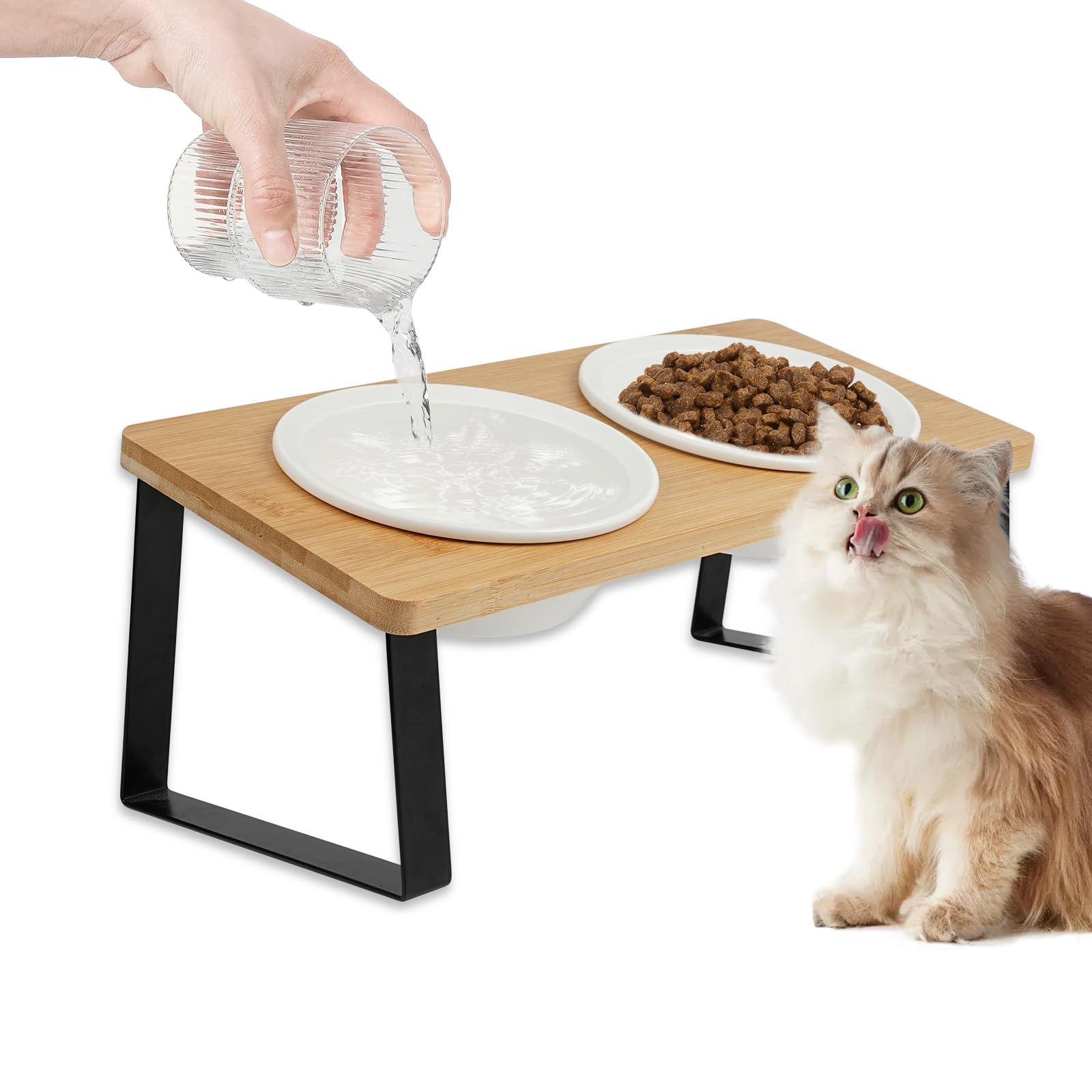 【瀬戸もの製どんぶり鉢2個付】猫 食器 照明ランプ 15度 傾斜角度 食べ分かりやすい 犬 猫用 食器台 ボンネットどんぶり鉢 仕掛ける 竹製 木製 鉄製一こま 曲がった 餌入れ 水入れ エサ皿 ねこ 頸椎保護 首がラク 釣りあい感 洗い分かりやすい 小型犬 兼用 精神的な統合式