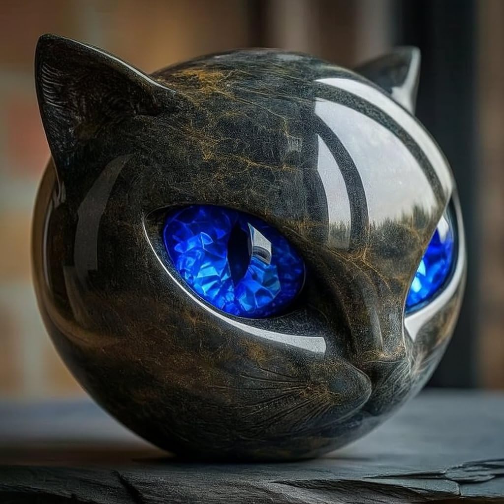 猫の飾りつけ 黒猫 オブジェ 脂製 手作り 室内装飾 飾りつけ 琥珀色柄 瞳 即物的 雑貨 今めかしい 事務机 執務室 部屋の入り口 リビング 差し上げ物 差し上げ物 ブラックキャット 石ころ調