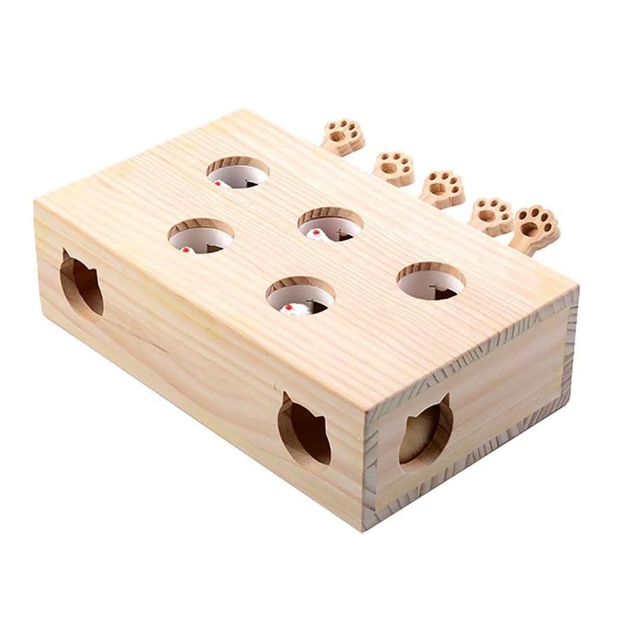 猫 遊び道具 もぐら叩き 木製 5穴 猫じゃらし 土竜叩き 木箱 キャットトイ 運動すること不完全さ切り上げる 緊迫状態切り上げる 知育遊び道具 爪とぎ 愛玩動物備品 室内飼い 33.5糎 26糎 10糎
