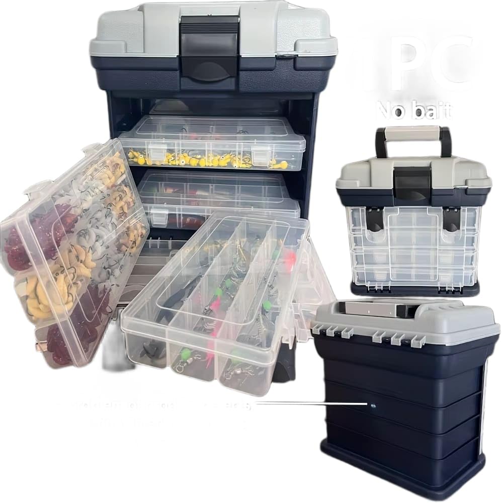携帯用釣り道具箱、4層ベイトボックス、グレーの釣りアクセサリー収納ボックス、プラスチック製釣り道具箱（無地の魚型） 1｜ゆめのマルシェ企画