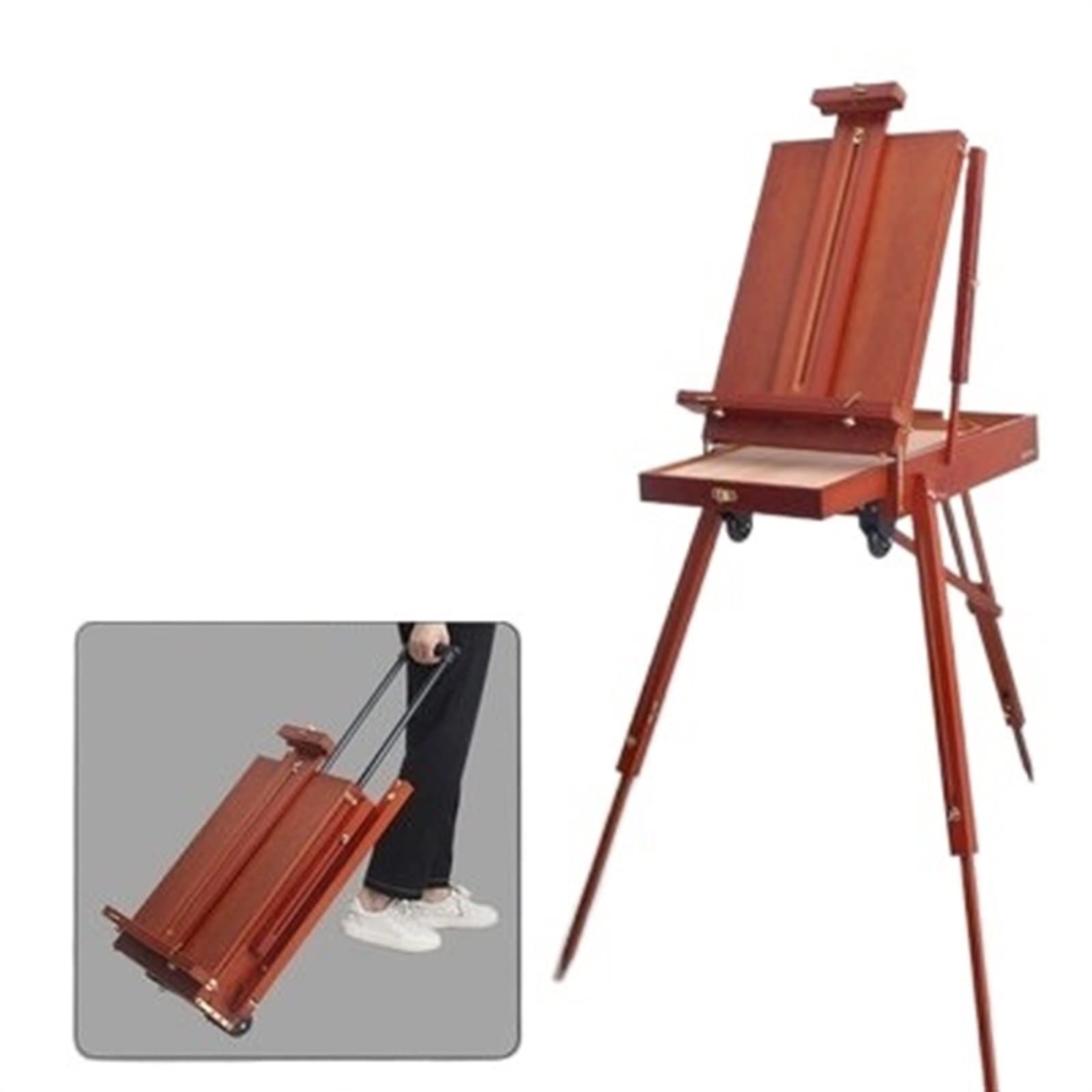 イーゼル トロリー 木製油絵ボックス 画材 旅行 ポータブル イーゼルスタンド 塗装用 事務用品|ゆめのマルシェ企画