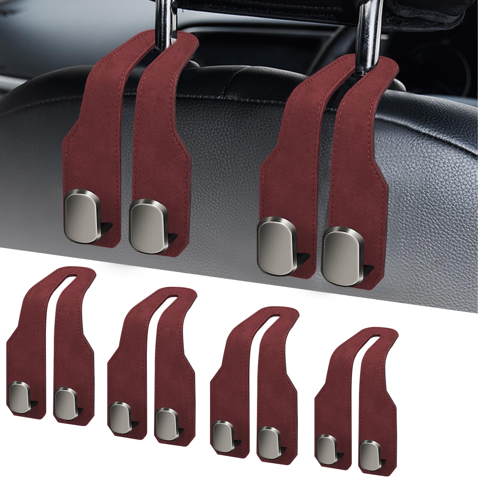 カーシートヘッドレストフック 財布とバッグ用 4個パック 車用バッグパースホルダー ダブルメタルフック付き 車のハンドバッグハンガー ヘッドレストバックシートハンドバッグフック かわいい吊り下げアクセサリー ホットピンク|ゆめのマルシェ企画
