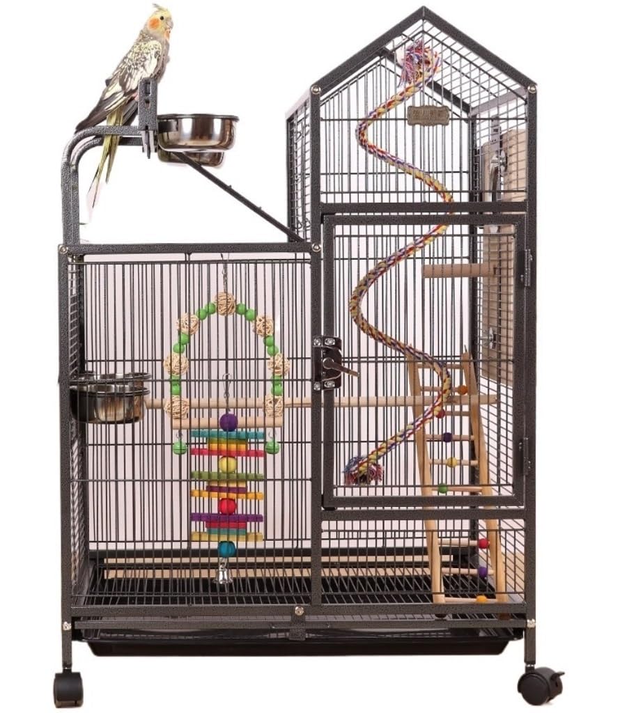 鳥かご プレイトップとスタンド付き錬鉄製鳥かご大型オウムケージ鳥かご鳥用 ホームデコレーション｜ゆめのマルシェ企画