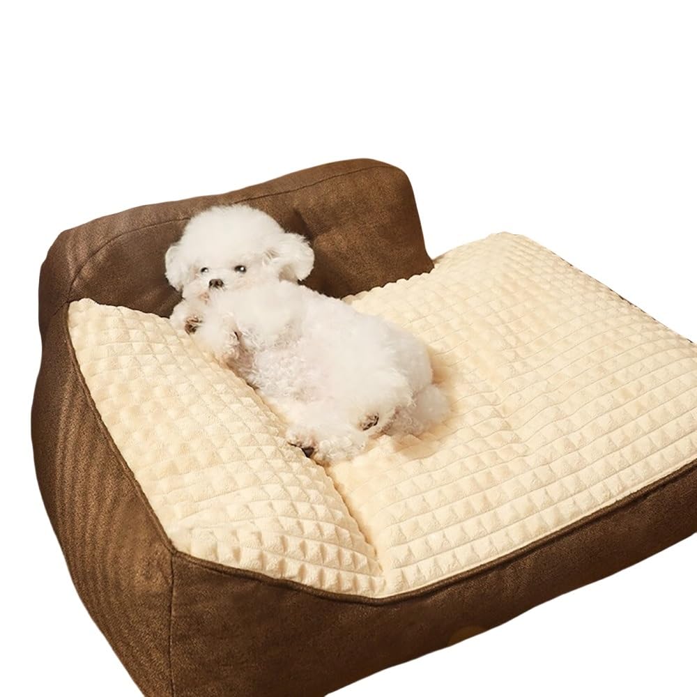ペット ベッ 犬 ベッド 冬 ソファー モコモコ クッション スクエア 通年 洗えるカバー 滑り止め 清掃しやすい 高反発 大型犬 犬クッション 四季通用 ぐっすり眠る(茶色,52*38*21)|ゆめのマルシェ企画