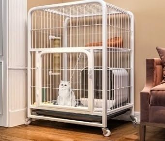 折りたたみキャットケージ 猫ケージ ネコハウス2段ドア付き 掃除しやすい 脱走防止 簡単組み 多段 組み替え自由 (ホワイト,78*55*110)|ゆめのマルシェ企画