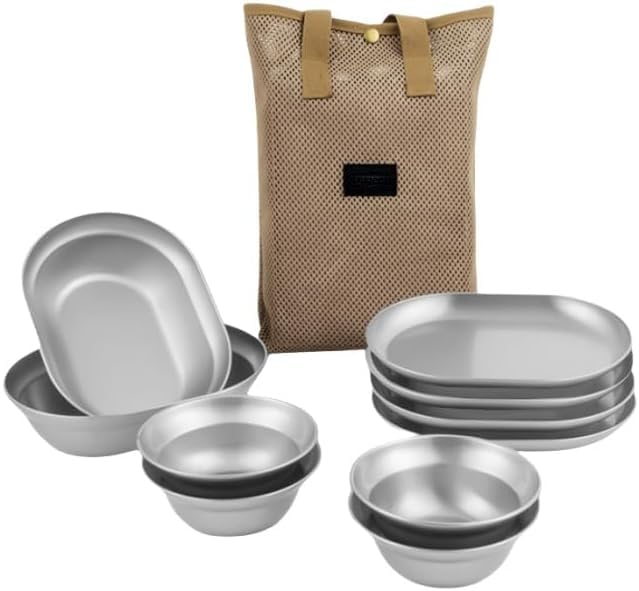 アウトドア用304ステンレススチール製ディナープレートセット キャンプ用食器 キャンプ、ロードトリップ、バーベキューに最適な6/8/10ピースのスープボウルとプレートセット|ゆめのマルシェ企画