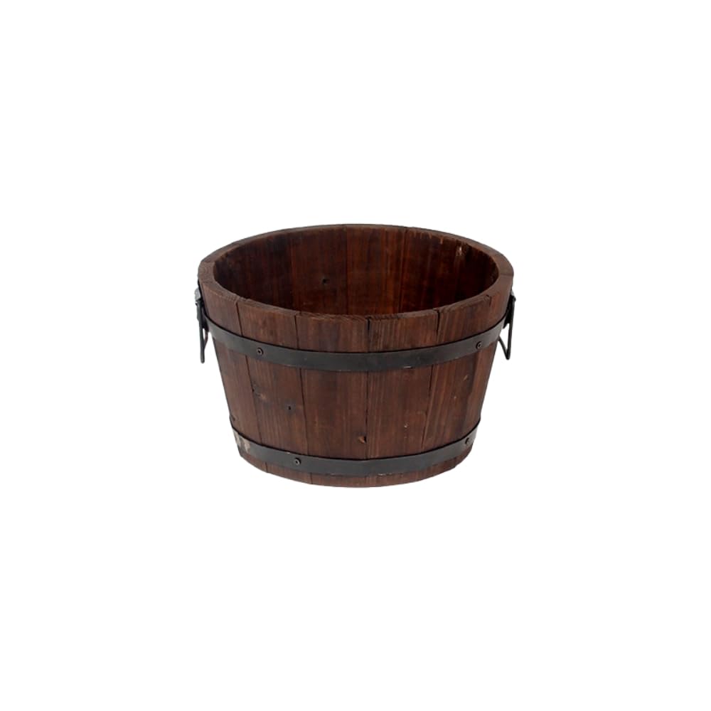 木製プランター 樽型 ウイスキー樽風 フラワーポット 手作り レトロ おしゃれ 多肉植物 観葉植物 野菜 バルコニー用 ガーデニング インテリア (円:直径25×高さ15) |ゆめのマルシェ企画