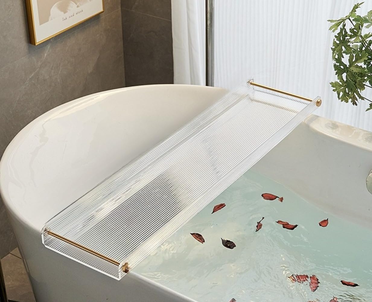 バスタブテーブル アクリル製 スマホスタンド付き｜80&times;20 防水滑り止め シンプルデザイン ギフト適用 ()｜ゆめのマルシェ企画