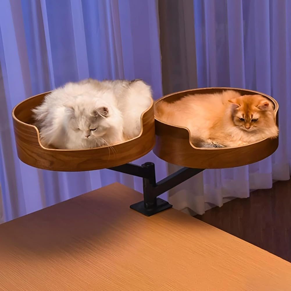 デスク用猫ベッド 360&deg;回転 ?浮式 猫爬床 猫用デスクベッド 取り付け簡単 省スペース 頑丈なフレーム付き 自宅・事務机・寮用 猫用寝床 猫ベッド 丸型 猫用家具 (ダブル猫ベッド)｜ゆめのマルシェ企画