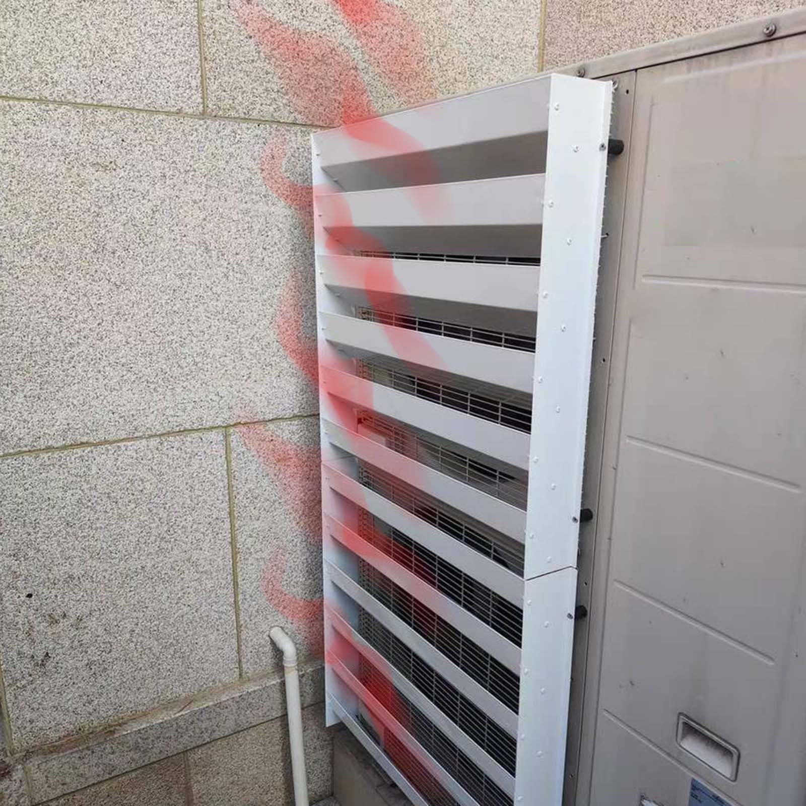 エアコン ディフレクター 室外ユニット コンプレッサー ヒートポンプ エアアウトレットバッフル、エアベント アンチダイレクトブローバッフル ウィンドガイドカバー、ユニット保護カバー用リーフガード｜ゆめのマルシェ企画