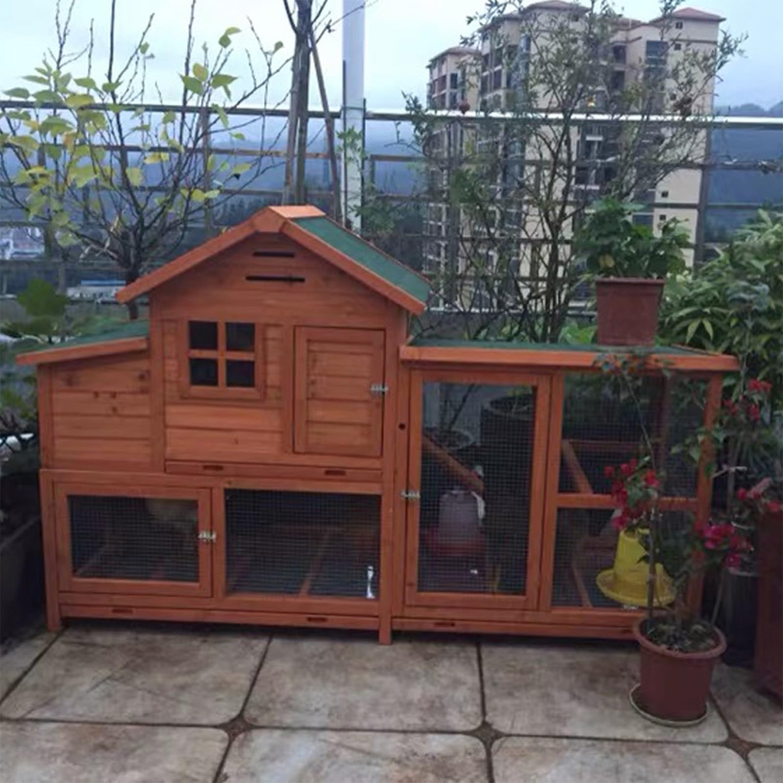 ラビットハッチ、屋外家禽小屋、漏れなし引き出しトレイ3つ付き、防水バニーケージ チキンモルモット ハトアヒル用、ゴールデンレッド|ゆめのマルシェ企画