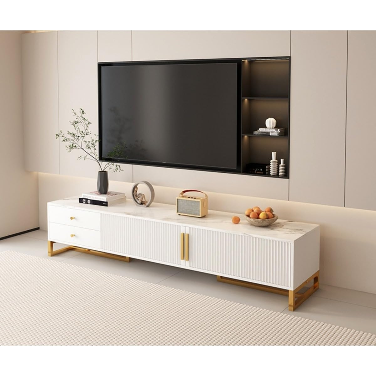 家庭用床置きテレビ台 シンプルなデザイン 使いやすいテレビキャビネット 狭いアパート リビングルームの収納に最適 頑丈で耐久性があり テレビとセットトップボックスを収納でき リビングルームのスペースを|ゆめのマルシェ企画
