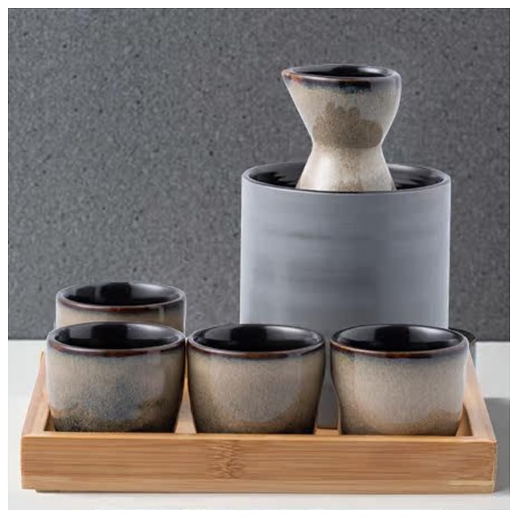 酒器セット とっくり 陶器製 冷酒 燗瓶盃 酒盃 日本酒用 温酒 熱燗 燗瓶 耐熱 滑り止め 7点セット 居酒屋 バー 還暦祝い 退職祝い 結婚祝い 誕生日の贈り物 (175,グレー)｜ゆめのマルシェ企画 10,678円