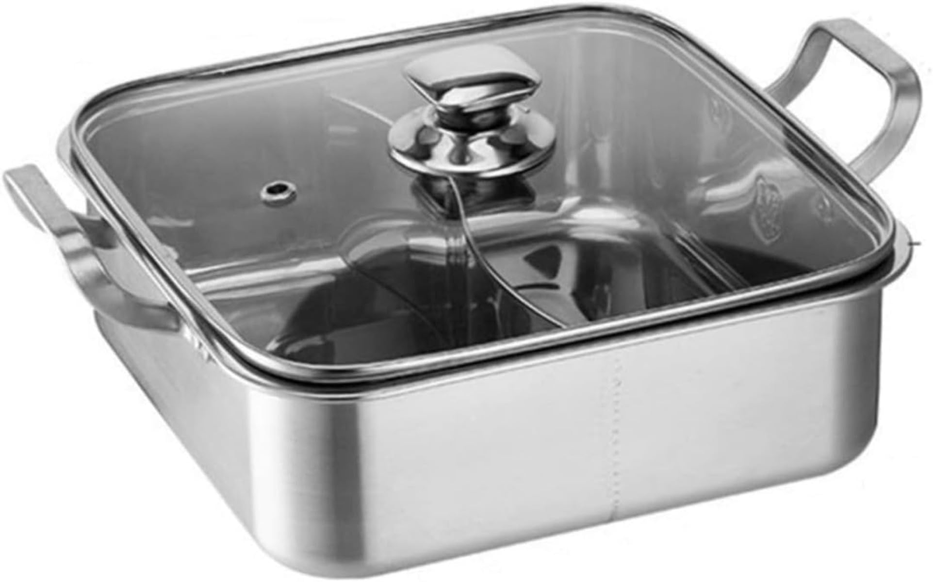 おでん鍋両手鍋 調理器具対応 直火対応 家庭用 業務用 仕切り付き ステ 卓上両手鍋 鍋パーティーに最適 オシドリ鍋中華鍋 2つの味を同時に楽しめる 四角 304 ステンレス鍋 大容量 (ステンレス鋼,30)｜ゆめのマルシェ企画