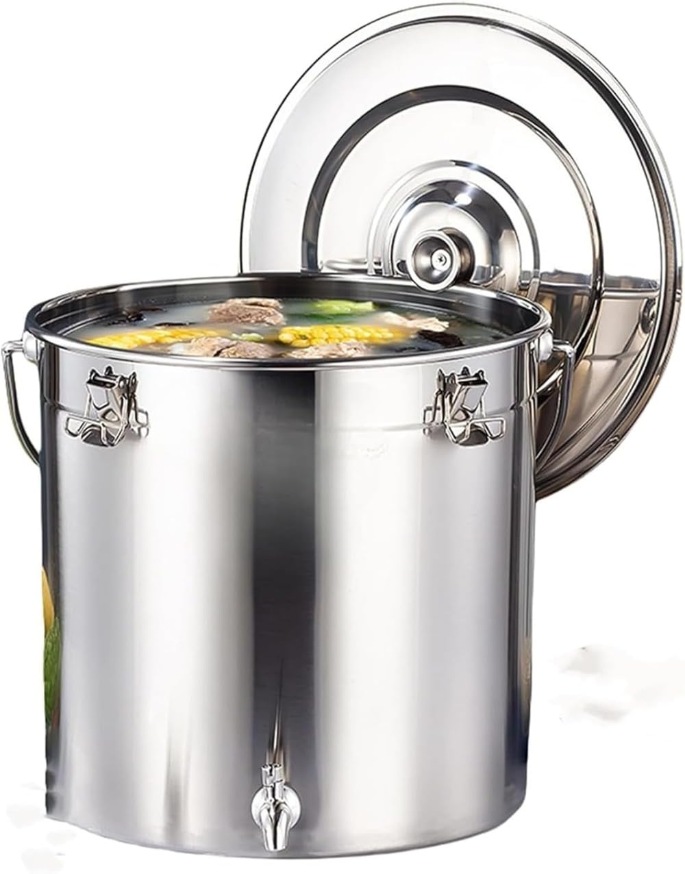 コック・蛇口付き 密閉ステンレス容器 大容量 304ステンレス 保存缶 業務用 給食缶 スープポット 米桶 輸送バケツ 多目的保存容器 業務用保存容器 (35*35)|ゆめのマルシェ企画