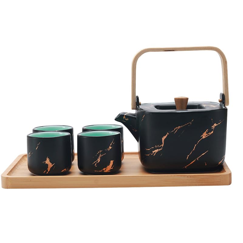 日式食器 紅茶 ポット 急須 大型ティーポットセットビームポット水セットティーカップ家庭用セラミックティーポット1ポット4カップ (ブラック)｜ゆめのマルシェ企画 9,593円