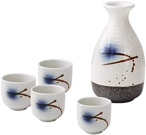 ぐい呑みセット 日本酒セット 日本酒セット 5点セット 酒器セット 趣のある質感の釉薬水墨画 冷/燗/熱燗/焼酎/茶酒ポットセット|ゆめのマルシェ企画