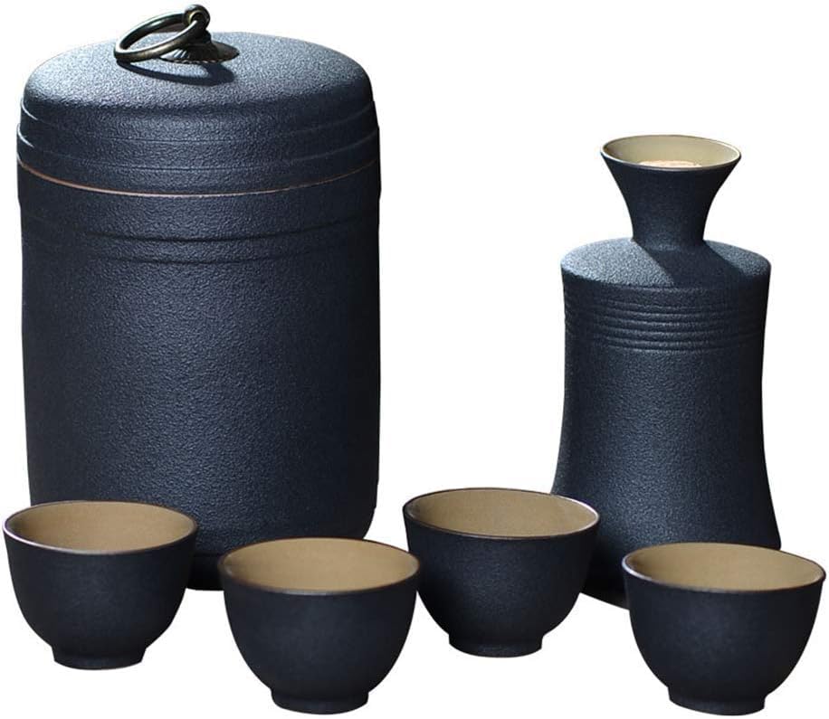 日本酒セット 6点セット 黒陶ワイングラス ウォーマーポットとストッパー付き 伝統工芸カップ 冷/燗/熱燗/焼酎/お茶食器セット用｜ゆめのマルシェ企画 39,863円