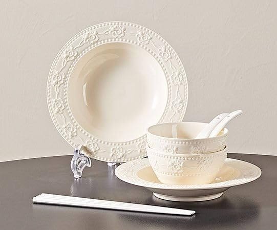 陶器食器セット ボウル 皿 スープボウル カップ フレンチレリーフ 家庭用 新築祝い ギフト (8点セット)|ゆめのマルシェ企画