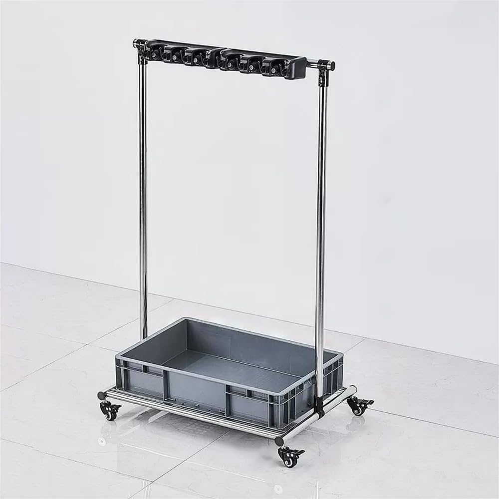 モップホルダー 箒ホルダー モップ排水ラック 掃除用具 収納 掃除用具入れ 移動式 収納ラック キャスター付 清掃カート 業務用 掃除 ツールカート ホテル 工場 学校 会社 病院用 (-6位8フック)｜ゆめのマルシェ企画 19,168円