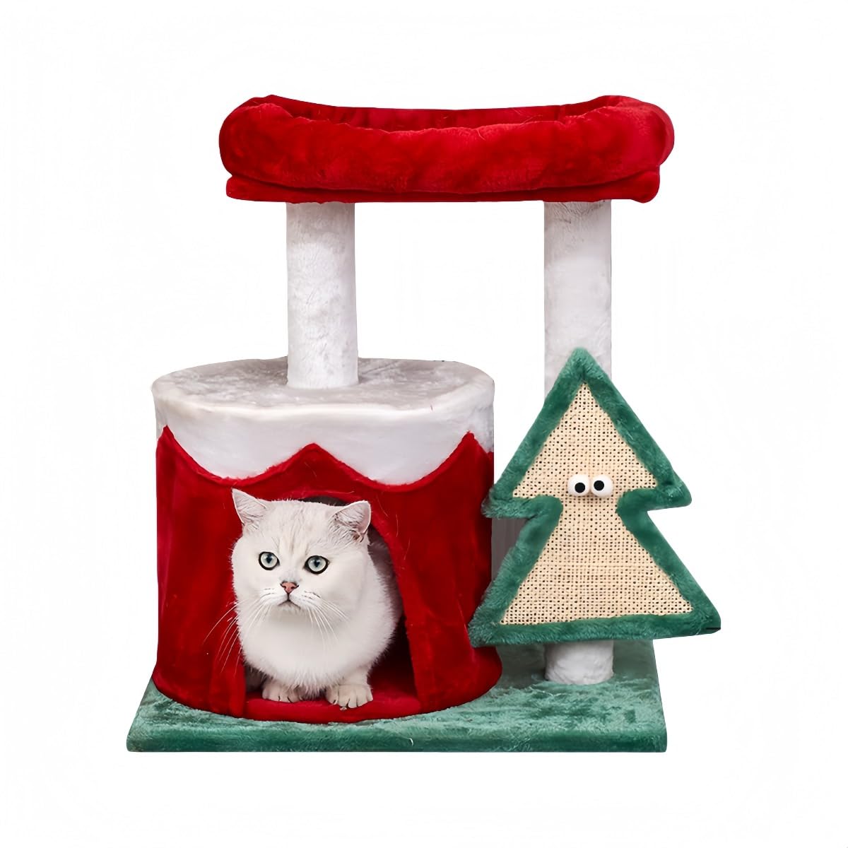 クリスマス キャットタワー スクラッチャー 天然サイザル麻 登り台 省スペース コンパクト 室内 猫 おもちゃ 爪とぎ キャット家具 ホリデー ギフト (50*40*60)｜ゆめのマルシェ企画