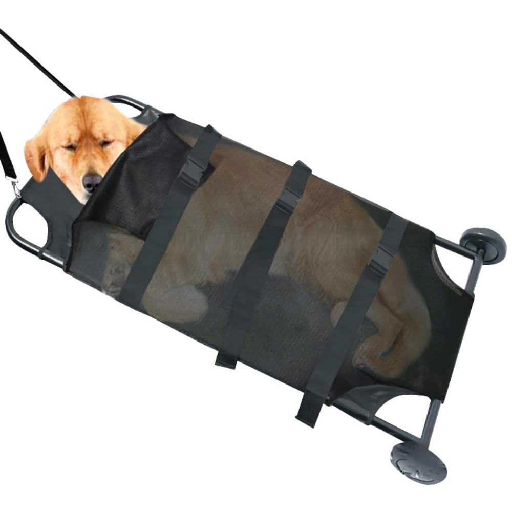 犬用ストレッチャー 大型犬用 犬用トロリー ノイズレスホイール付き 犬用緊急キャリア ガーニー 獣医レスキューストレッチャー 持ち運び簡単、折りたたみ式、ポータブルレスキューラック (ブラック)｜ゆめのマルシェ企画