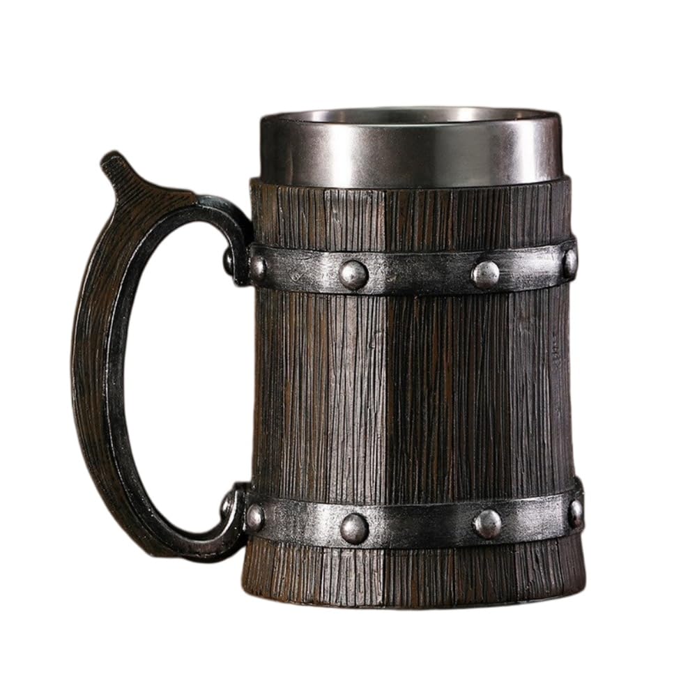 ビールジョッキ ビアジョッキ レトロ風 ビール ジョッキ 樽型 酒器 マグカップ 模造木目 ビール樽カップ 大容量 600 保温断熱 レトロ風 木調ステンレス製 ミルク コーヒー カップ 酒器 コップ オークバレルカップ バー用品 ()｜ゆめのマルシェ企画