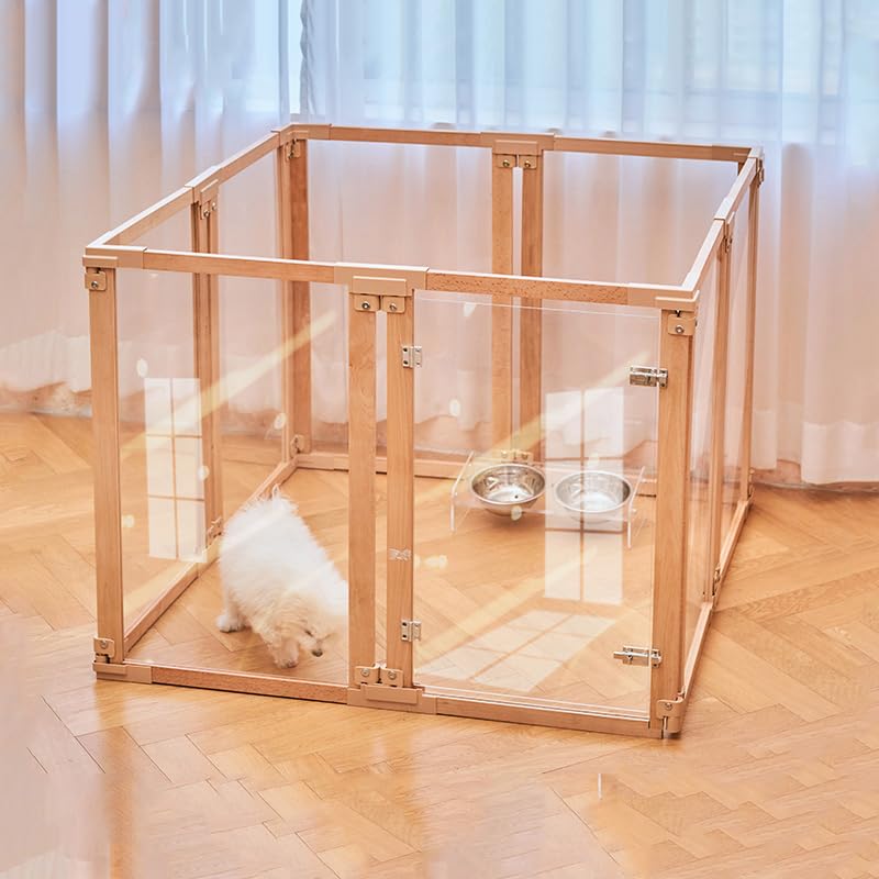 木製 ペットサークル 御洒落 高さ64/90 折り畳み式 ペットゲージ アクリル 犬 サークル 小型犬 ペットサークル 中型犬 小中型犬 ウサギなどの小型ペット 犬向けケージ 室内ケージ (8枚-高さ90)|ゆめのマルシェ企画