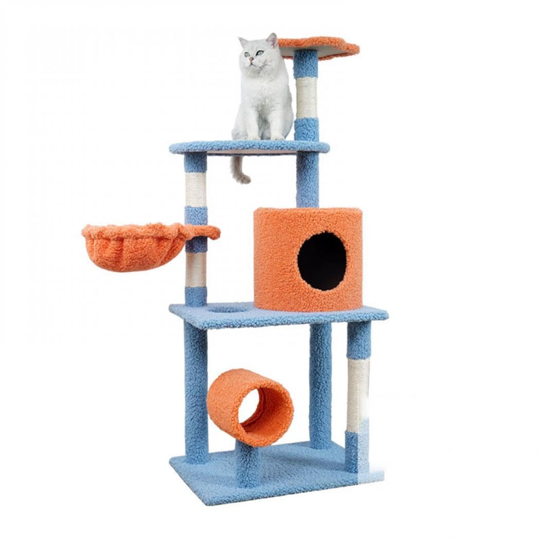キャットタワー 据え置き型 可愛い猫タワー 猫 爪とぎ 高い安定性 多頭飼い キャットツリー 麻紐 宇宙船ハンモック ポンポンボール おもちゃ 運動不足解消 省スペース お手入れ簡単 (タイプ1(40*40*120)) (タイプ3(60*40*134),ブルー)｜ゆめのマルシェ企画