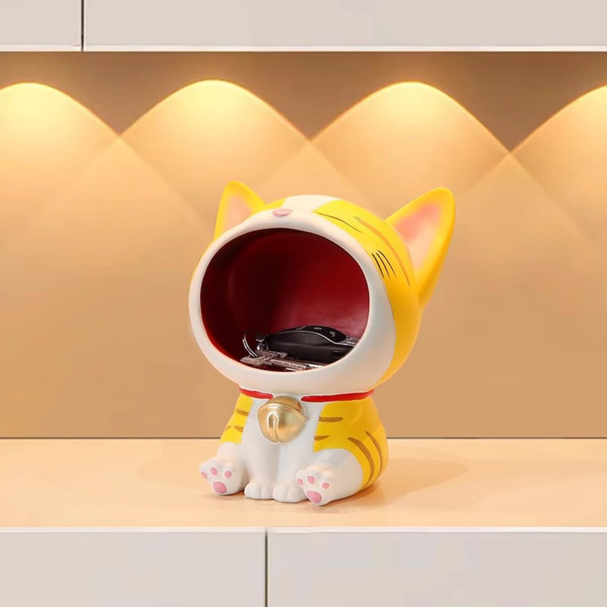 キー収納 雑貨収納 玄関収納 小物入れ ビッグマウスねこ ネコ 玄関収納トレイ デスク 卓上収納 鍵置き 置物 デスクトップ飾り かわいい 多機能 面白い 贈り物 便利 インテリア飾り オフィス インテリア おしゃれ 腕時計 キャンディー 化粧品 口紅 (大嘴猫-)｜ゆめのマルシェ企画