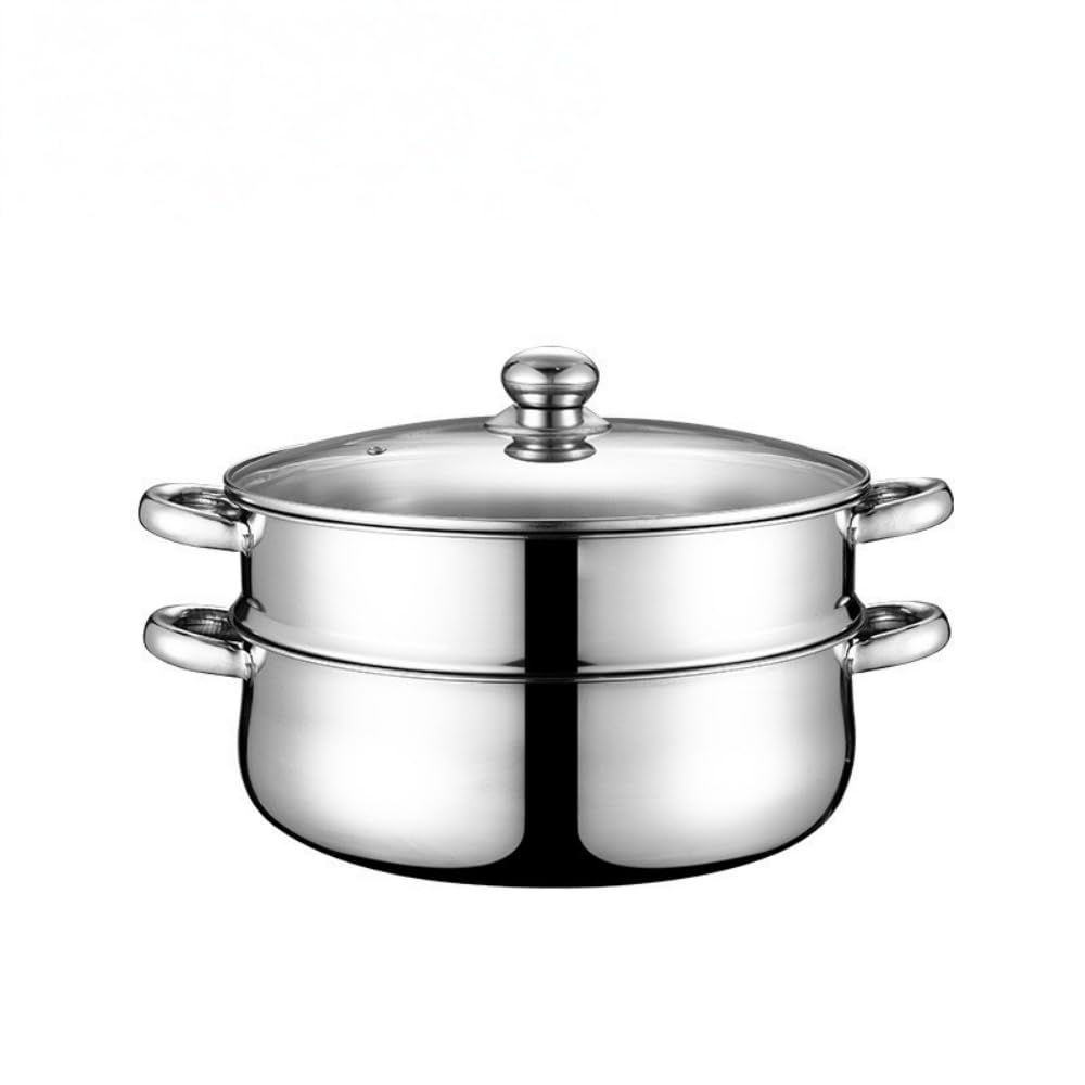 蒸し器 蒸しもの鍋 蒸し料理 大容量 二段/三段/四段/五段 30 蒸し器 両手鍋 ガラス鍋蓋付 ステンレス 樹脂加工 対応 多機能 各種熱源対応 (二段)｜ゆめのマルシェ企画