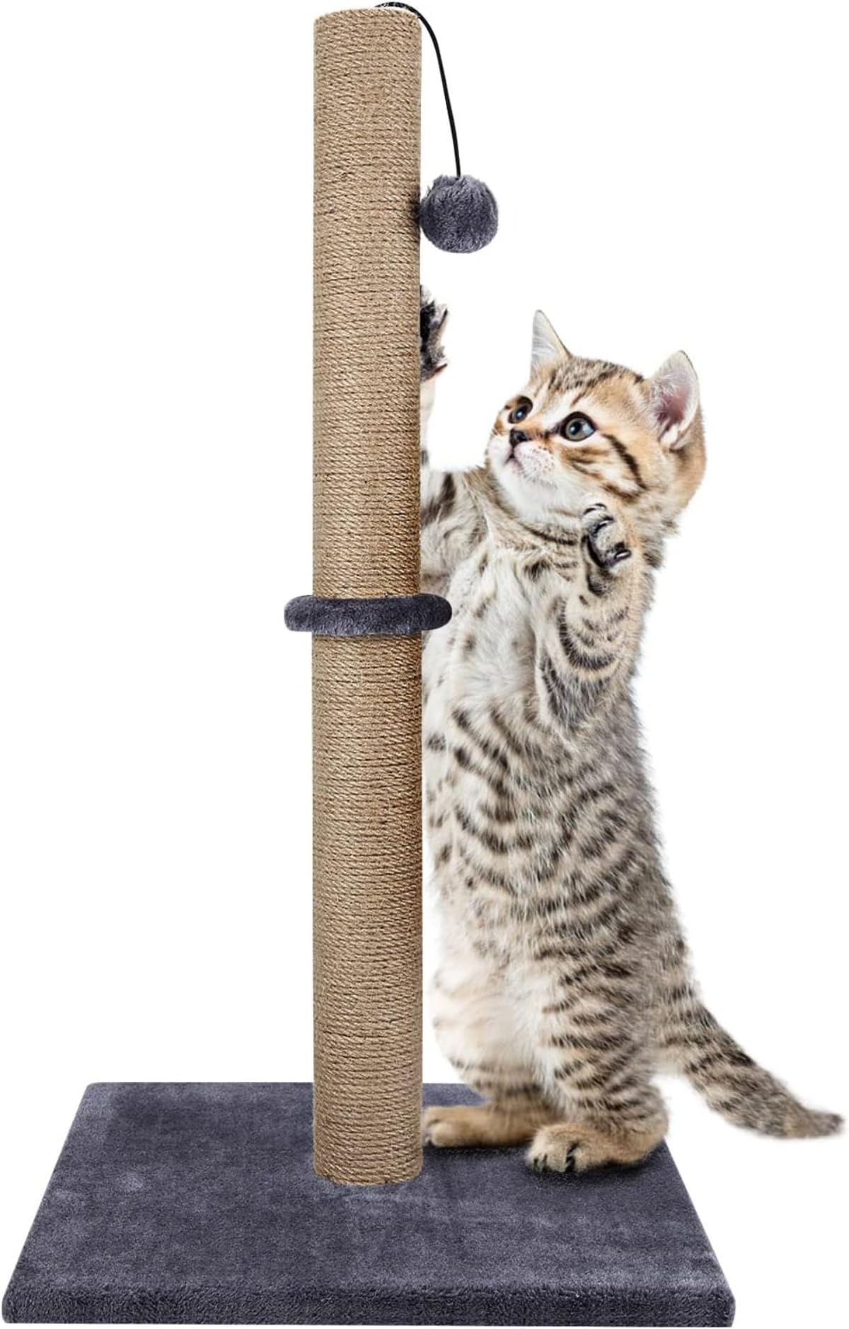 猫用爪とぎポスト 74 折りたたみ式 底 天然サイザル麻製爪とぎポール 4 つの玩具ボール付き ソフトカーペットで覆われた重厚なベース モダン安定デザイン26|ゆめのマルシェ企画