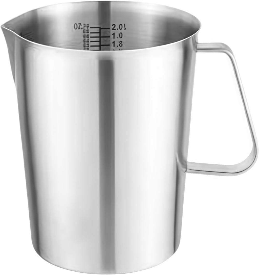 304ステンレス製計量カップ目盛り付き厚手注ぎ口ハンドル付き蓋付キッチン用コーヒーミルクティーベイキングデザート作りケーキお菓子作りベビーフード対応 (蓋なし,1500)｜ゆめのマルシェ企画