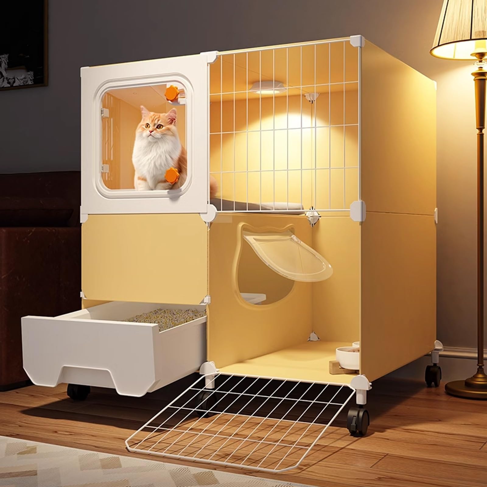 猫ケージ3段 大型 猫 ケージ トイレ付き 人気 小さなスペース用の車輪付きの屋内猫ハウス 掃除と組み立てが簡単な小型の猫用ケージ ロックドア付きの防風猫用ケージ(70*35*78)|ゆめのマルシェ企画