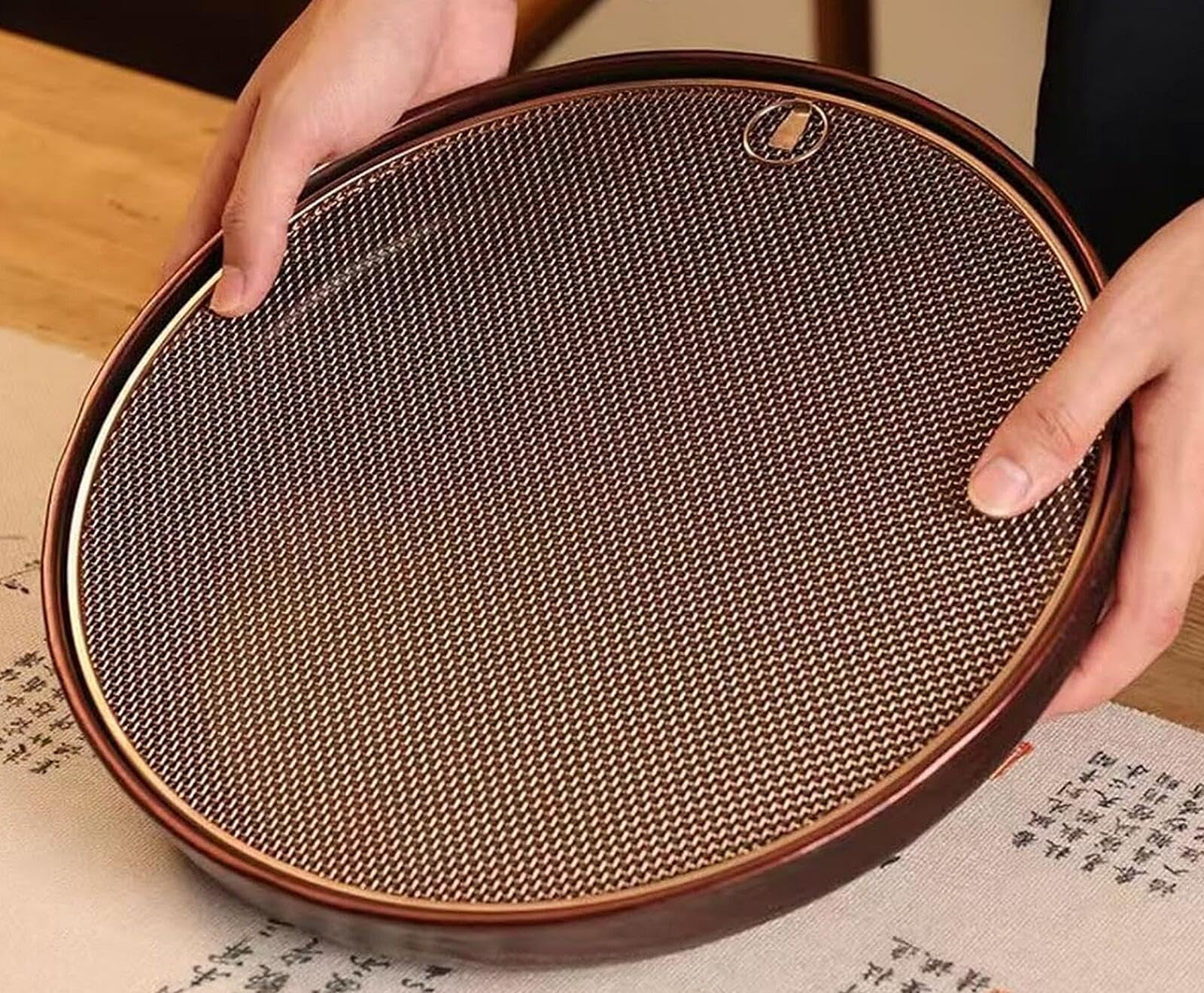 茶托 ステンレス鋼茶盤 中国茶器 ティートレー 茶台 排水 茶盤 茶皿 丸形 貯水式茶盤 純粋なベークライト素材茶器 オフィス 茶台 茶器 家庭用携帯トレー 来客用 ホームオフィス応接室用 (赤銅)|ゆめのマルシェ企画