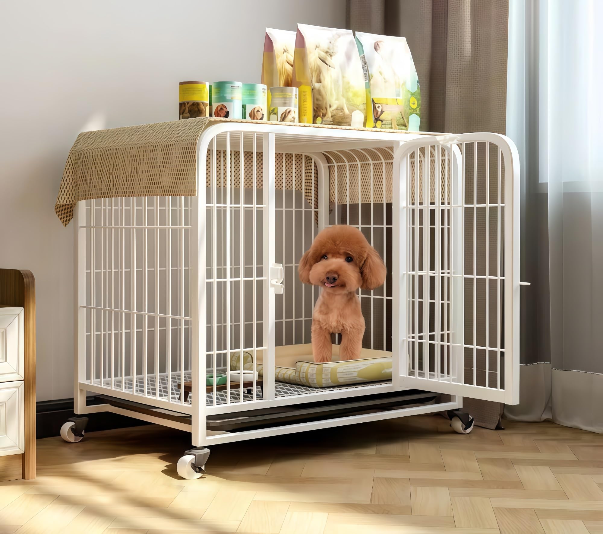 犬用 ペットケージ フレームは安定しており、強くて耐久性があり、犬 小屋 ペットの逃走を防ぐドアロック付き、ペット 底部のユニバーサルホイールで移動が簡単、犬用ゲージ 小型・中型ペットに適しています(,78*51*69)|ゆめのマルシェ企画