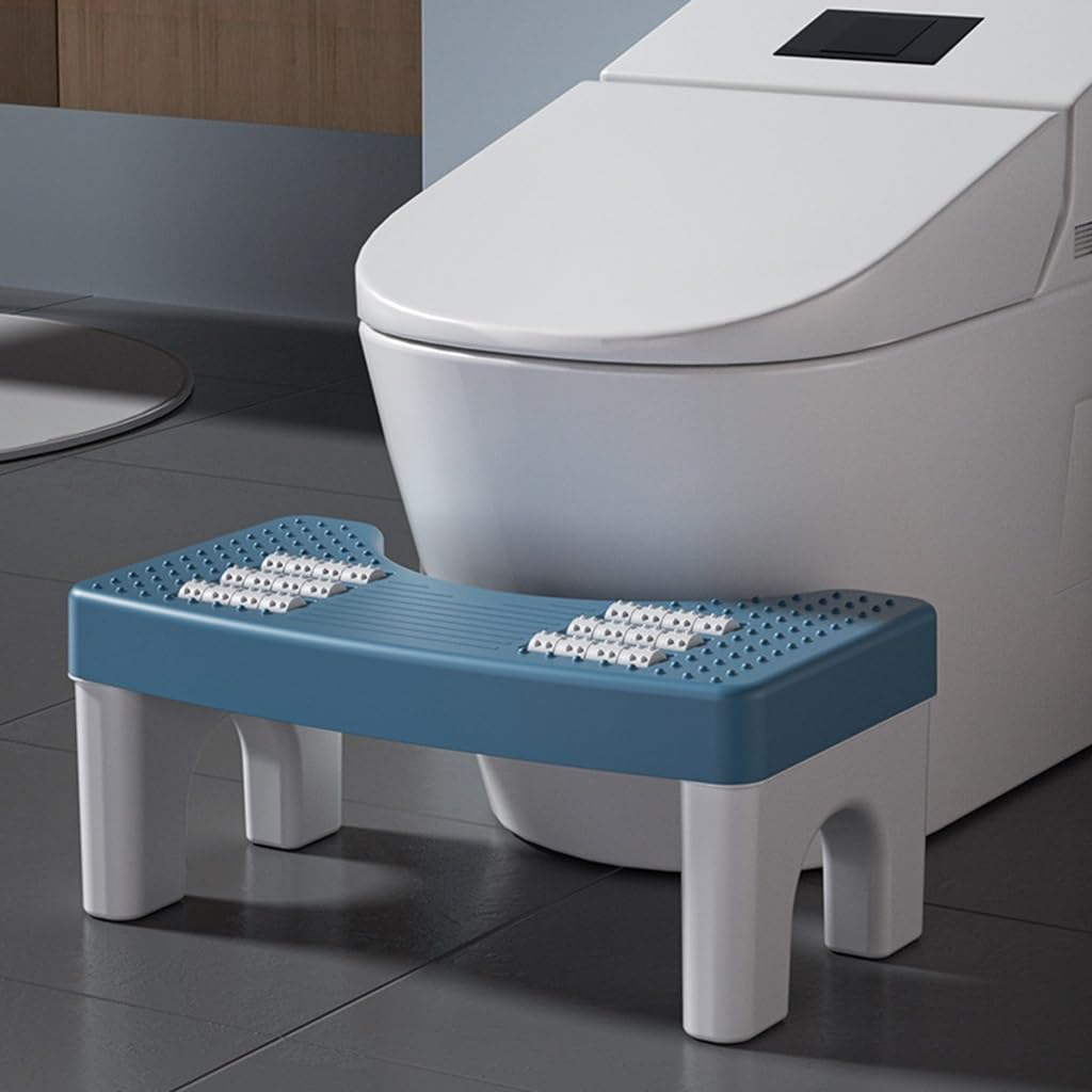 しゃがむトイレスツール、大人用ポータブルプラスチック製トイレスツール、ローラーマッサージ付き、バスルーム大人用ノンスリップ器(ブルー)｜ゆめのマルシェ企画