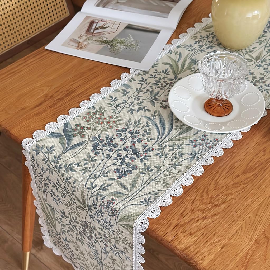 テーブルランナー 植物 リーフ柄 レース テーブルセンター お洒落 食卓 パーティー 北欧 レトロ テーブルクロス マット 34*260 装飾品 エレガント グリーン 食卓飾り パーティー イベント|ゆめのマルシェ企画