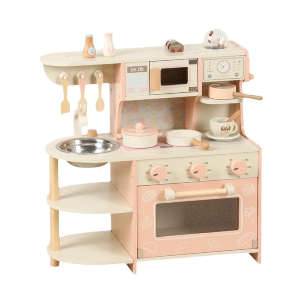 キッチン 木製 調理器具/調味料/食材/収納付き 組立式 プレゼント ミニキッチン 誕生日 入園祝い 知育玩具 ミニキッチン ミニキッチン ピンク ｜ゆめのマルシェ企画